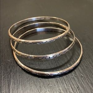 Sterling silver 3 set bangle carved design